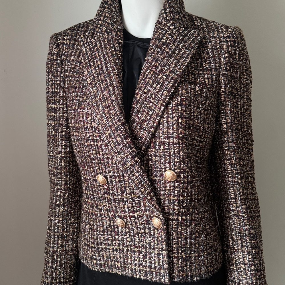 New! Tahari ASL Metallic Double Breasted Bouclé Crop Jacket Sz4 tweed metallic